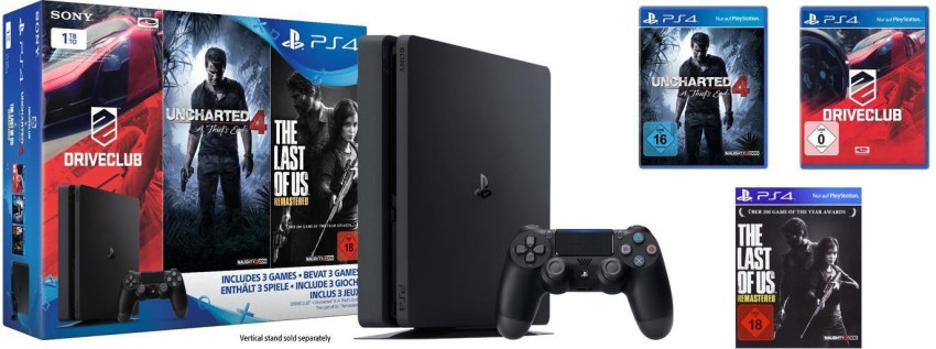 SONY Ps4 Slim Console 1TB with Drive Club, Uncharted 4, The Last Of Us  Remastered Price in India - Buy SONY Ps4 Slim Console 1TB with Drive Club, Uncharted  4, The Last