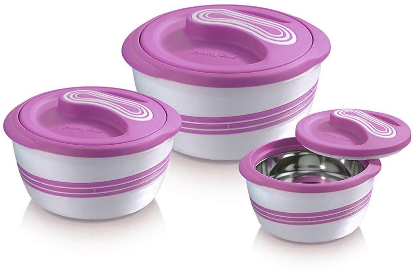 Pinnacle Thermoware 3-Pc Set Stainless Steel Bowl Insulated Food Container,  Purple 