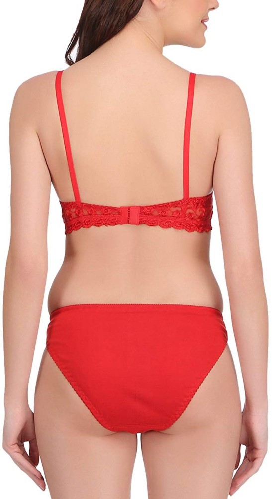 Buy online Red Solid Bras And Panty Set from lingerie for Women by