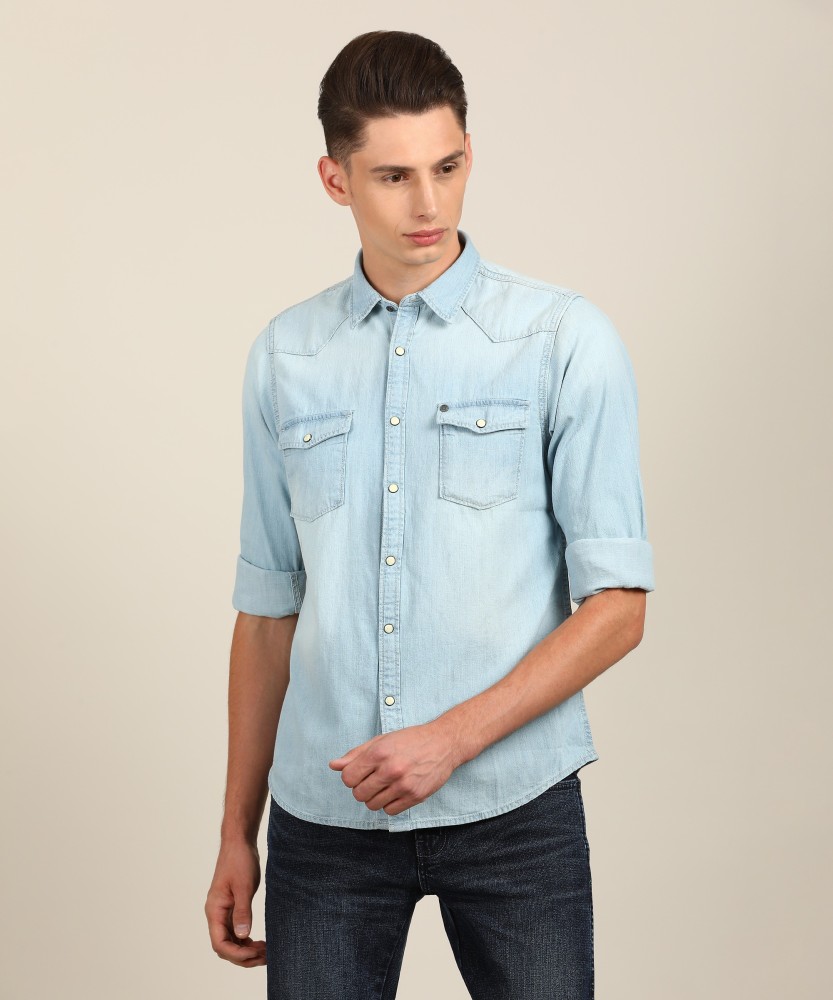 Pepe Jeans Men Solid Casual Blue Shirt Buy BLUE Pepe Jeans Men