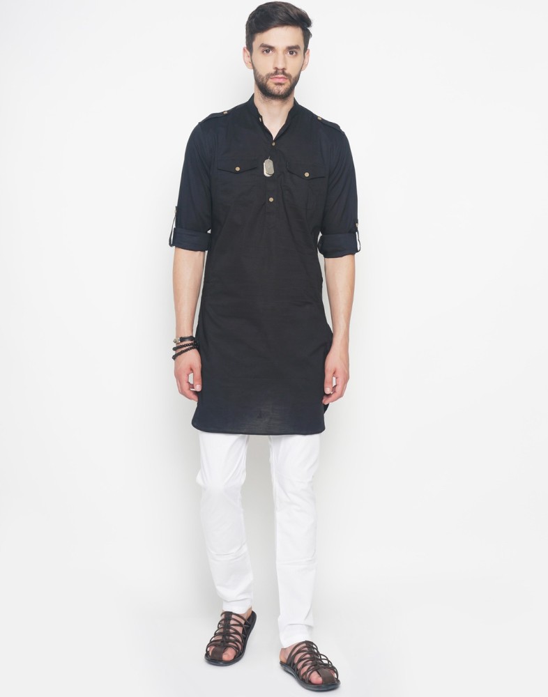 The Indian Garage Co. Men Solid Pathani Kurta Buy Black The