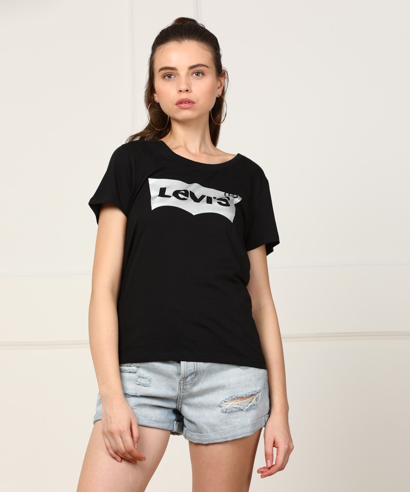 LEVI S Printed Women Round Neck Black T Shirt