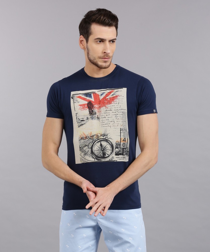 Pepe Jeans Graphic Print Men Round Neck Blue T-Shirt - Buy Pepe Jeans  Graphic Print Men Round Neck Blue T-Shirt Online at Best Prices in India