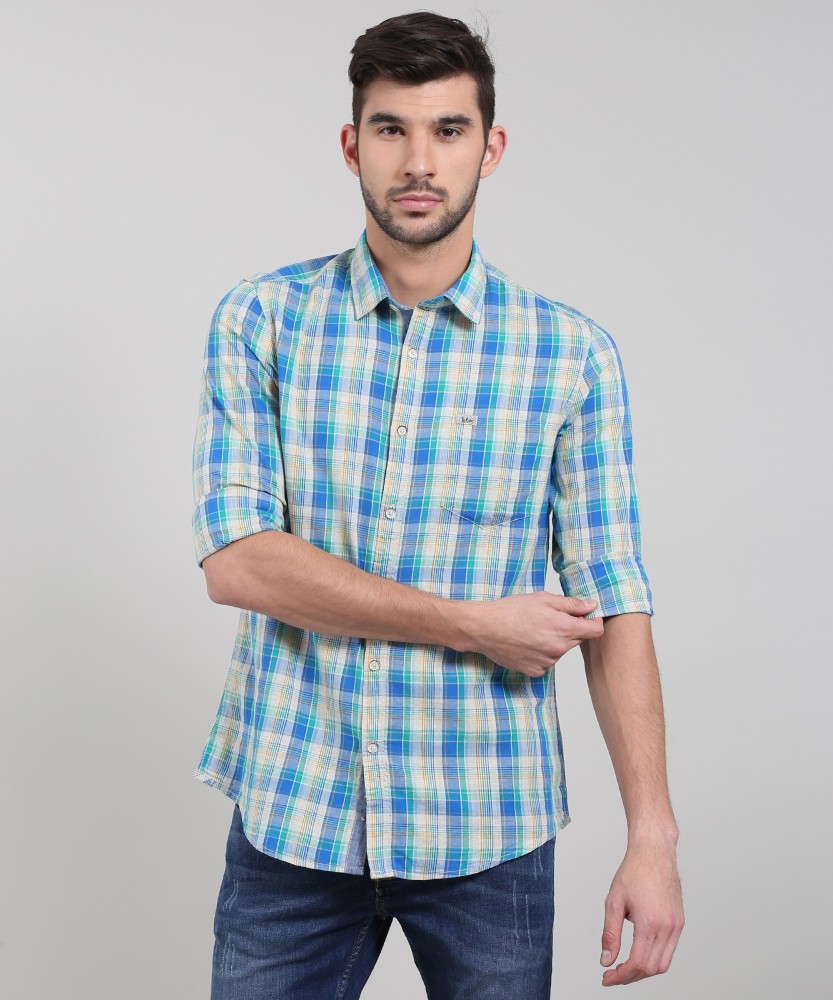 LEE COOPER Men Checkered Casual White Blue Shirt Buy BEIGE LEE COOPER Men Checkered Casual White Blue Shirt Online at Best Prices in India Flipkart