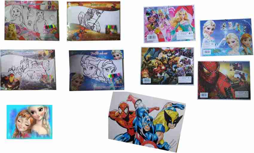 IndusBay Drawing Sheet Cartoon Sketch Coloring Gift Set  Poster art Painting Art kit Birthday Return Gift Option for Kids - Set of 4  - Drawing Kit