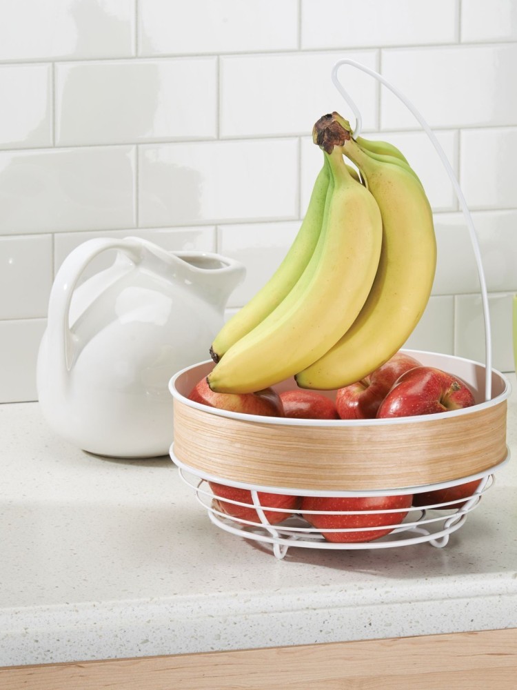 Fruit Basket - 2 Tier Fruit Bowl with Banana Hanger for Kitchen