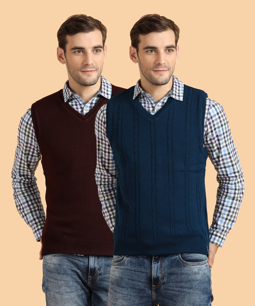 PETER ENGLAND Woven V neck Casual Men Reversible Blue Maroon