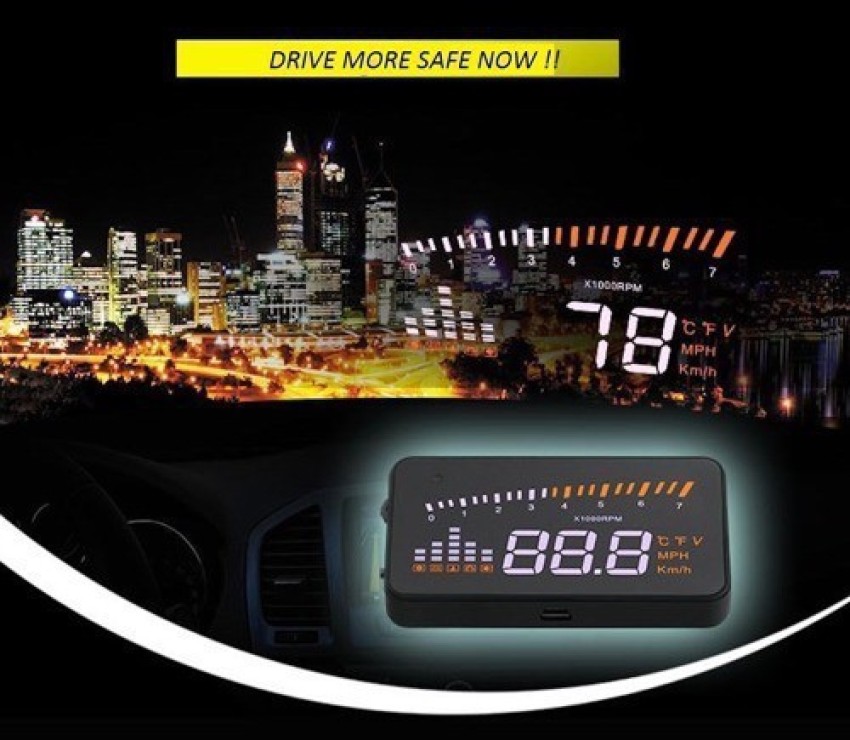 Unique Bargains Car HUD Head Up Display Speedometer 5-Color Windshield  Screen Display Universal Digital Speedometer Fuel Consumption 5.5 1Pcs