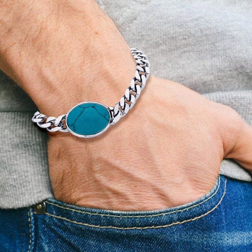 Buy Mens Turquoise Bead and Leather Cuff Bracelet Husband Elegant Online in  India  Etsy