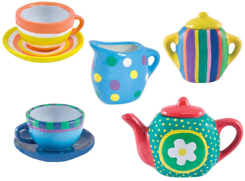 Webby DIY Kitchen Ceramic Tea Set for Kids 9 Pieces DIY Kitchen