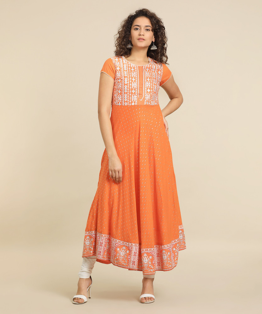 BIBA Women Printed Anarkali Kurta Buy ORANGE BIBA Women Printed Anarkali Kurta Online at Best Prices in India Flipkart