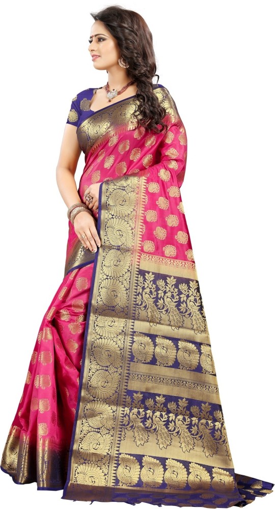 Buy Femiro Fab Women Pink Woven Cotton Silk, Pure Silk Banarasi