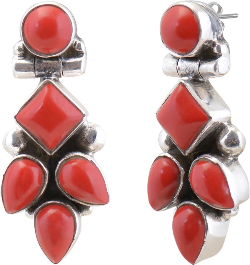 Flipkartcom  Buy Tvayaa Art Stud Earrings Silver Oxidised Stone Flower  Design Women Jewellery Red Silver Stud Earring Online at Best Prices in  India