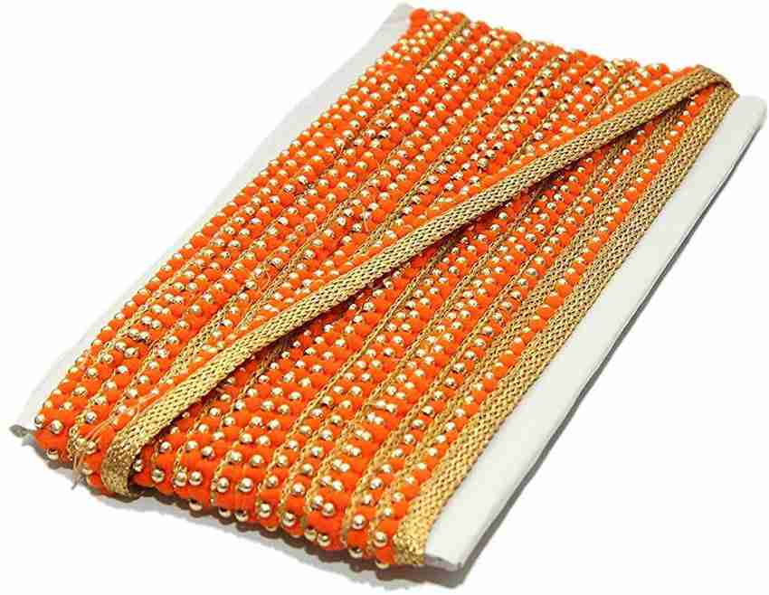 hariyanilace Fancy Orange Gold Mini Pom Pom With Beads Laces
