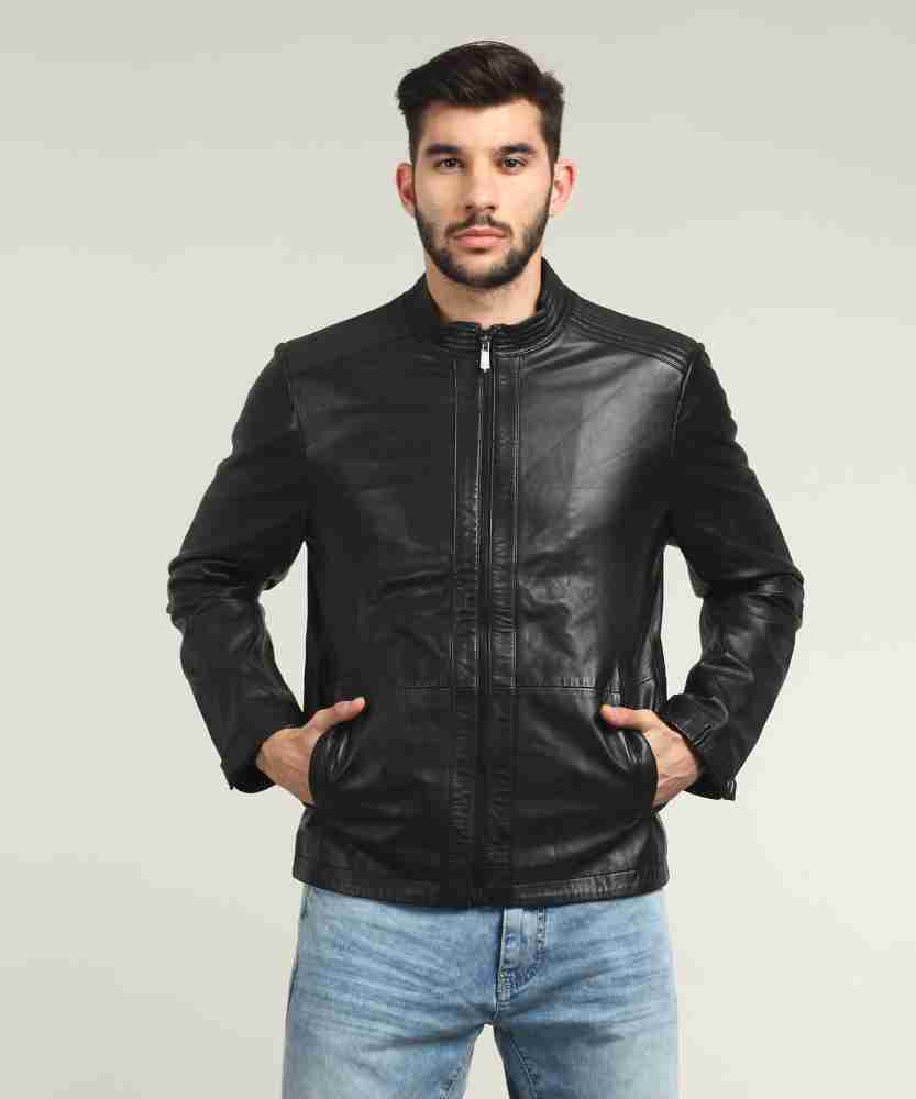 Jasper Conran Genuine Black Leather Bomber Jacket