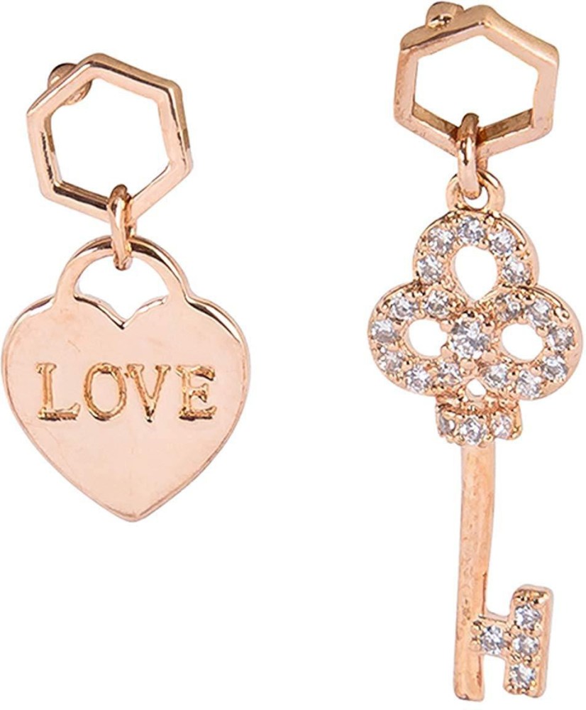  Buy saphira Rose Stylish Charm Heart & Key Gold Plated Crystal  Rhinestone Love Designs Earrings for Girls / Women Alloy Drops & Danglers  Online at Best Prices in India