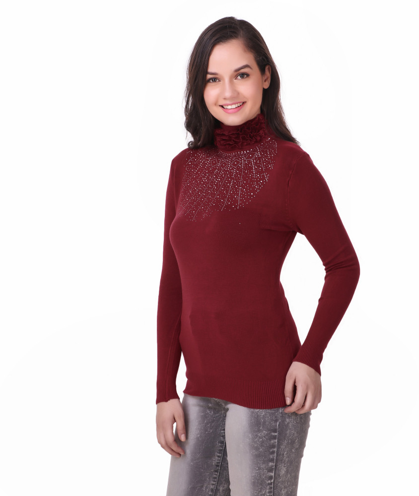 Christy World Solid High Neck Casual Women Maroon Sweater - Buy Christy  World Solid High Neck Casual Women Maroon Sweater Online at Best Prices in  India | Flipkart.com