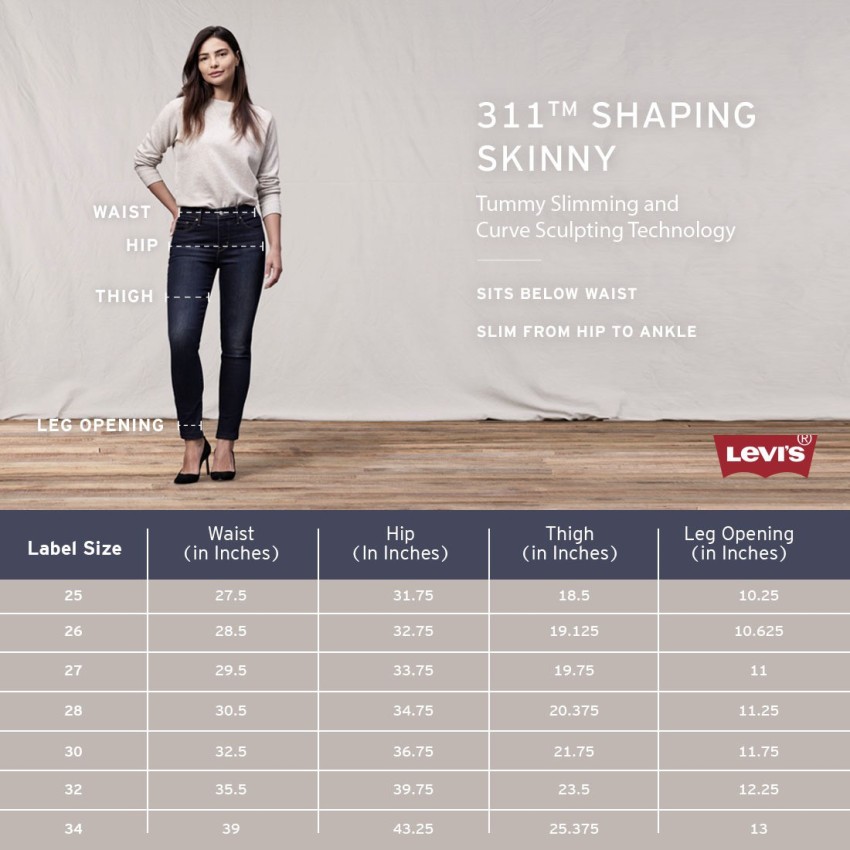 Levi's 311 store size chart