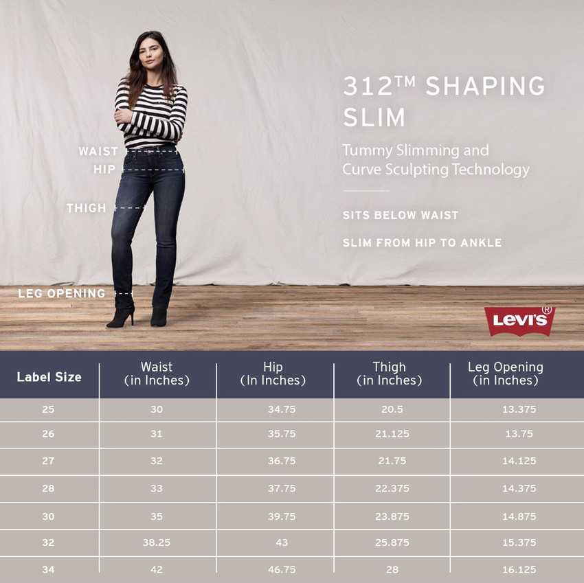 Levi jeans 2024 women's size chart