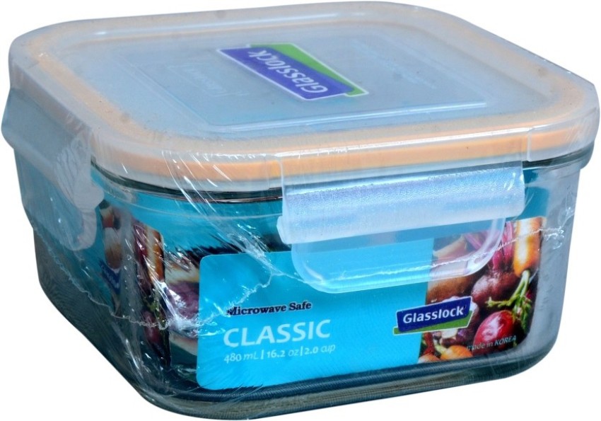 Square food storage container, glass, 490ml, Blue, Color