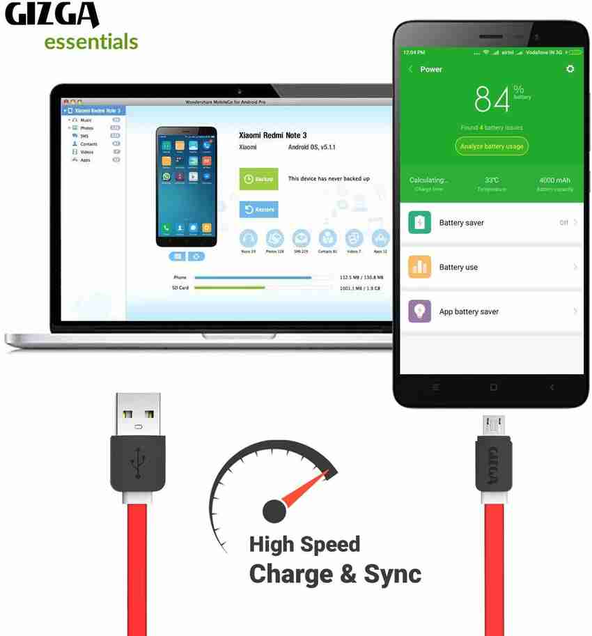 Gizga Essentials Micro USB Cable 2 A 1 m Tangle Free 1 meter 3.2