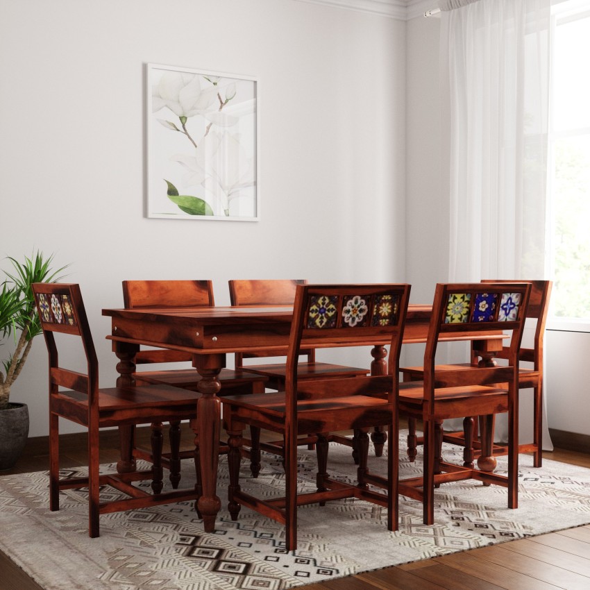 Induscraft Sheesham Wood Solid Wood 6 Seater Dining Set Price in