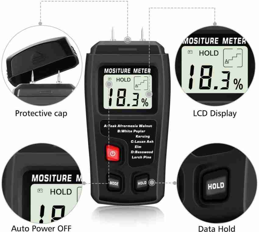 Emt01 0-99.9% Two Pins Digital Wood Moisture Meter Wood Humidity Tester  Hygrometer Timber Damp Detector Large Lcd Display - Temu