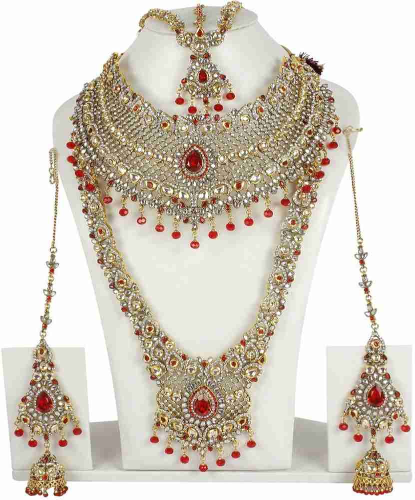 Muchmore Red White Kundan Bridal Set for Women Wedding Jewellery Gold plated Plated Alloy Necklace Set Price in India Buy Muchmore Red White Kundan Bridal Set for Women Wedding Jewellery