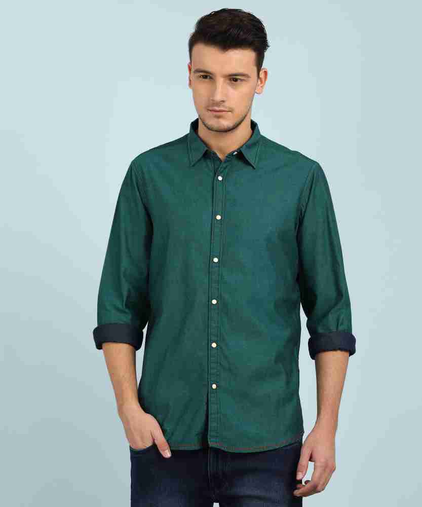 Dark green best sale shirt and jeans