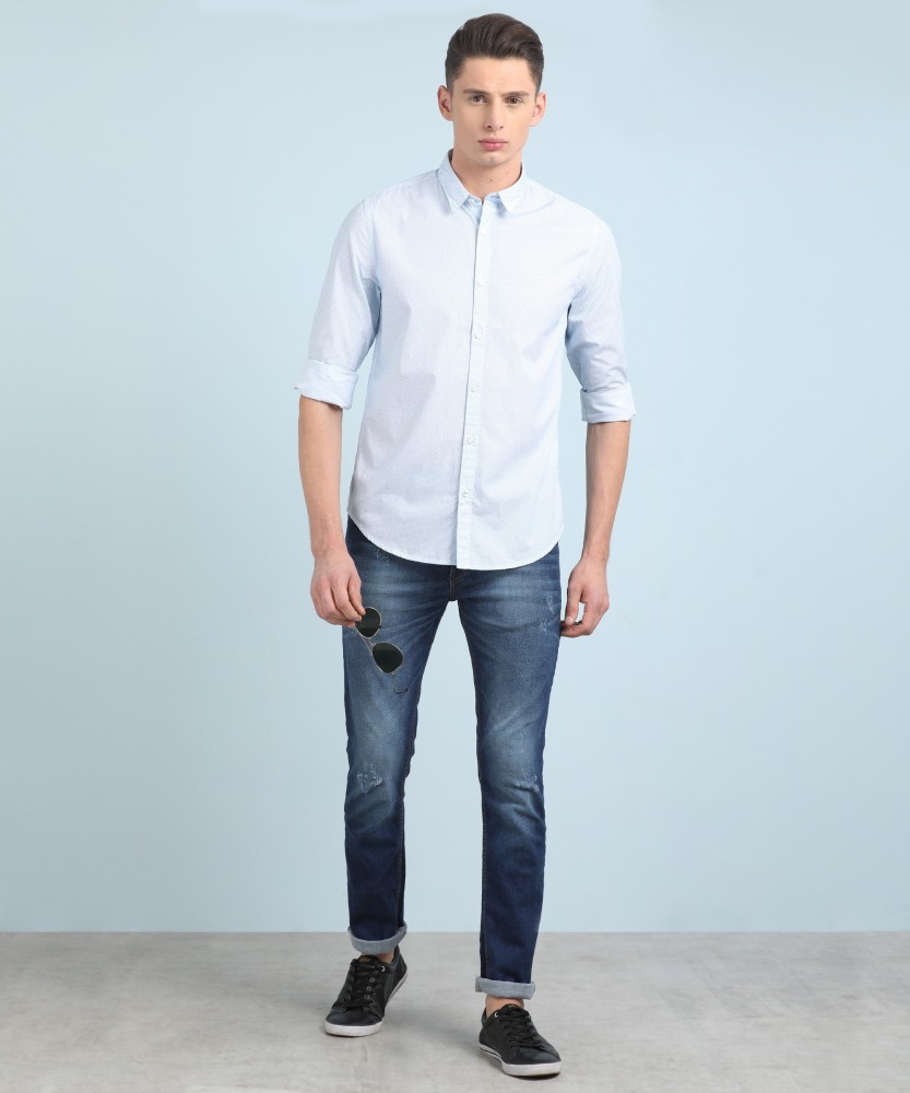 Blue India Pepe Prices Blue in Printed Shirt Best Men Pepe Shirt Light Light Online at SKY-BLUE Jeans Buy Printed Casual Men Casual - Jeans