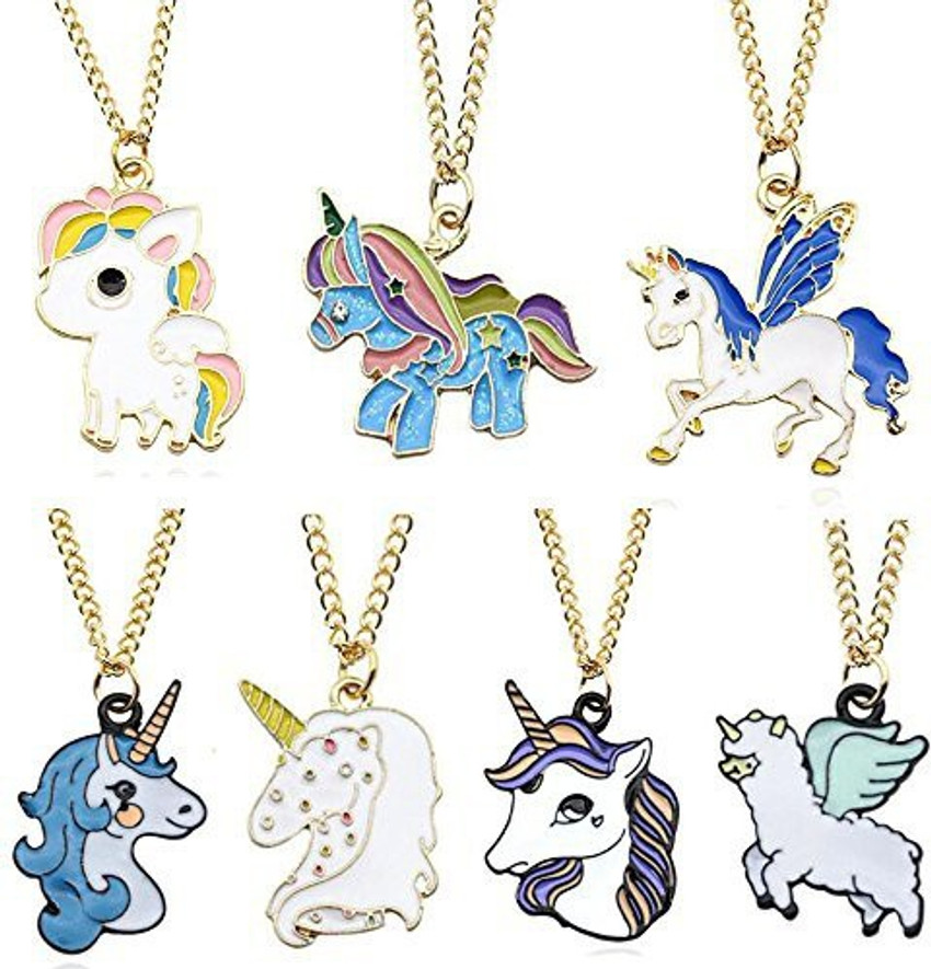 Sakolla Set of 7 Rainbow Unicorn Necklace Unicorn Party Supplies