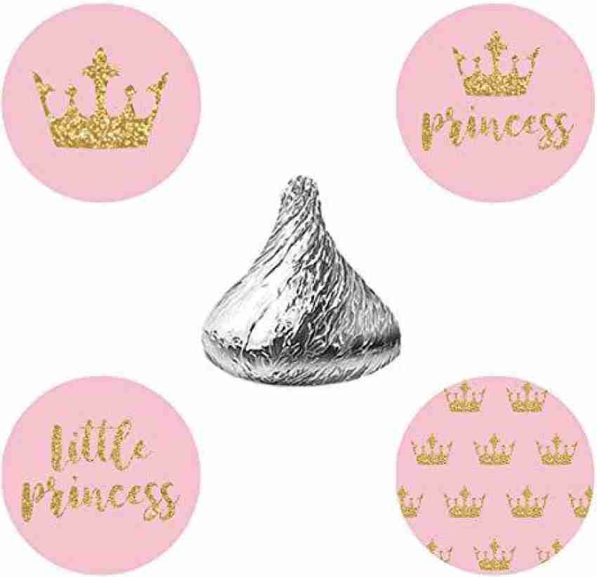 MAGJUCHE Pink Little Princess Crown Stickers, Gold Glitter Girl Baby Shower  or Birthday Party Circle Sticker Labels, 2 Inch Round, 40-Pack