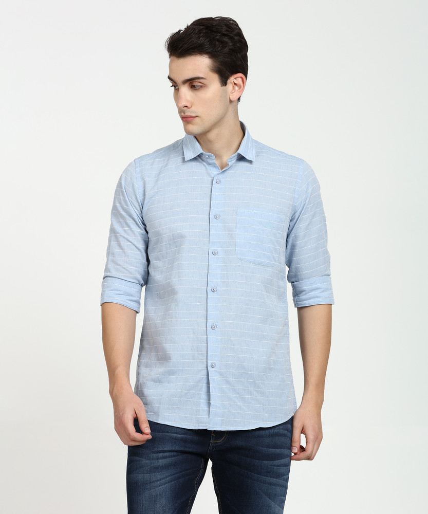 INTEGRITI Men Checkered Casual Light Blue Shirt