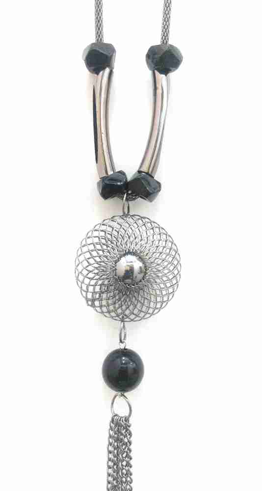 Khubsurat Khubsurat Designer Long Necklace Black Chain and Pendant with Tassel for Girls and Women Western Style Long Chain Pendant Black Silver Plated Metal Chain Price in India Buy Khubsurat Khubsur...