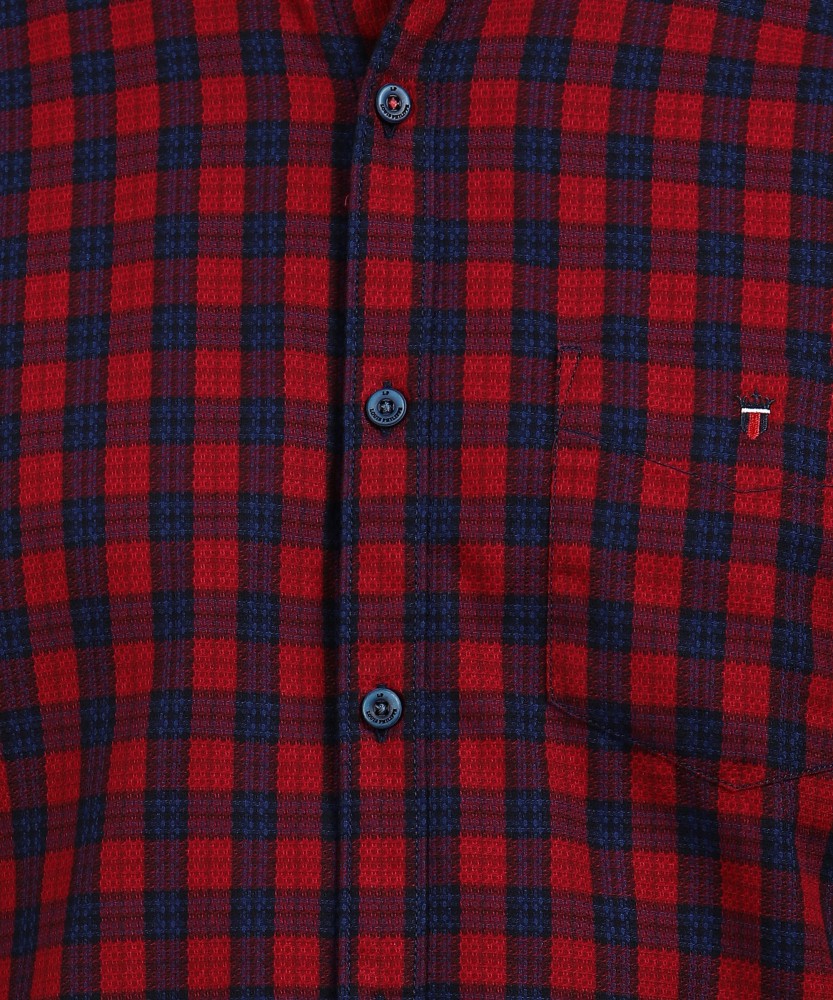 Louis Philippe Mens 40 Dress Shirt Blue Red Plaid Tailored Slim Fit Button  Up