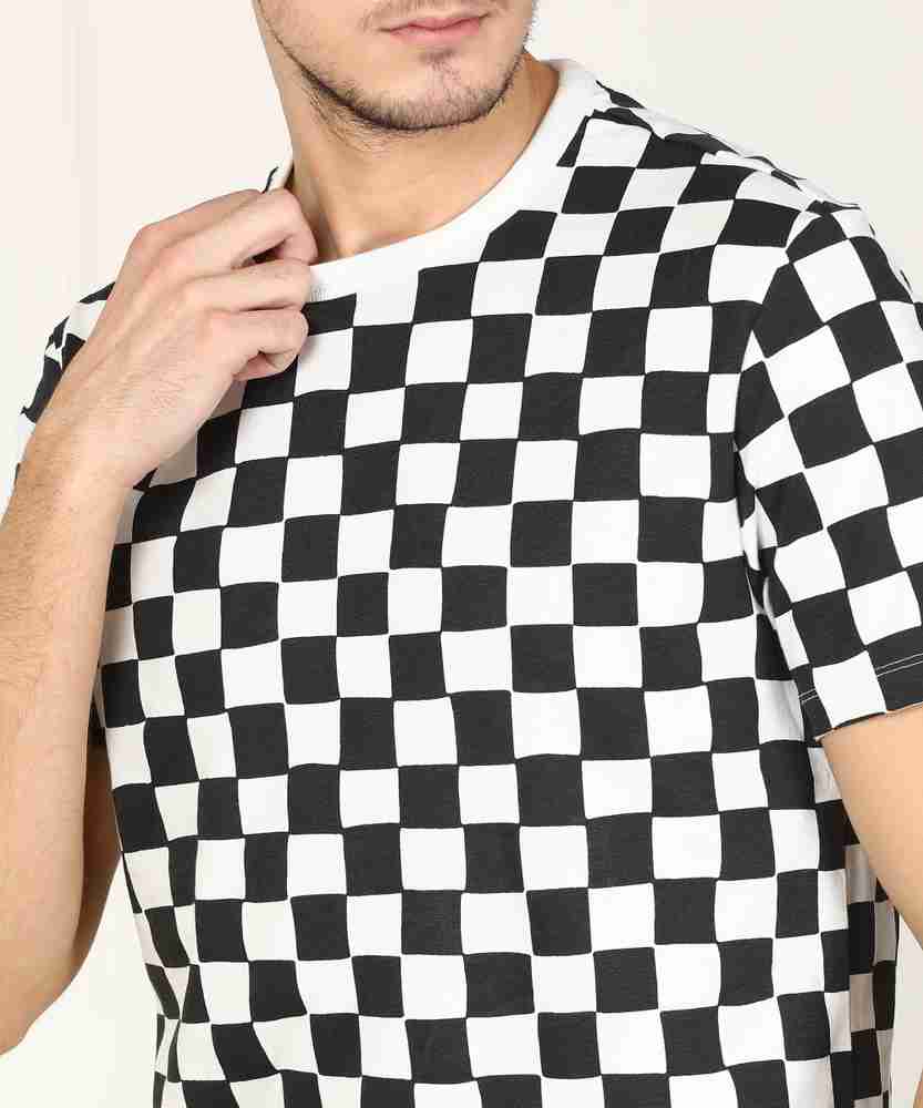 LEVI S Checkered Men Round Neck White Black T Shirt