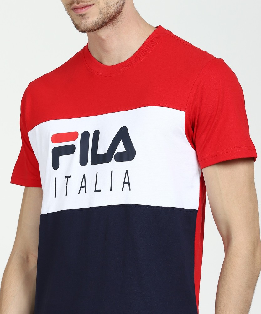 Fila red white store and blue shirt