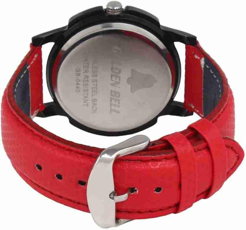 GOLDEn BELL Signature black dial red leather strap analog wrist Analog  Watch - For Men - Buy GOLDEn BELL Signature black dial red leather strap  analog wrist Analog Watch - For Men