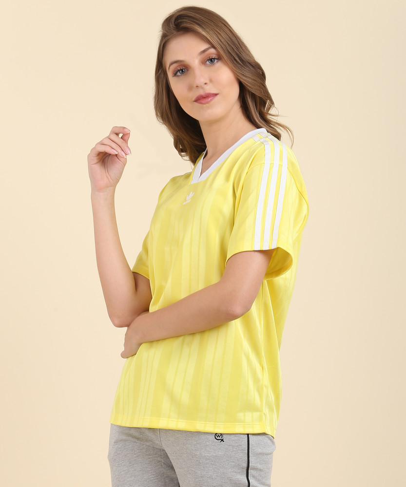 ADIDAS ORIGINALS Striped Women V Neck Yellow T Shirt Buy yellow