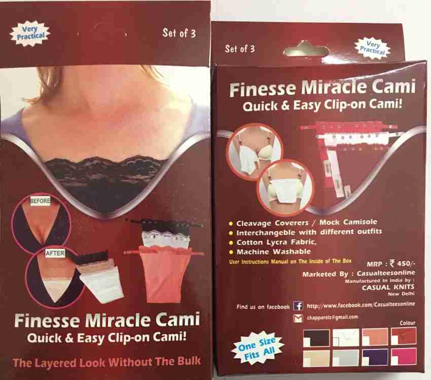 Finesse Miracle Cami - Womens Clip-on Mock Camisole - Set of 3 Black R Blue  Grey