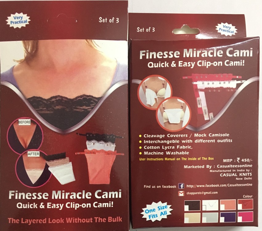 Finesse Miracle Cami - Womens Clip-on Mock Camisole - Set of 3 Red Peach  Beige
