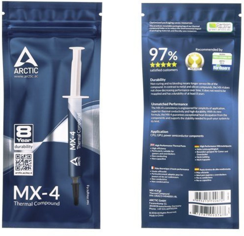 ARCTIC MX-4 2019 Edition - Thermal Compound Paste - Carbon Based High  Performance - Heatsink Paste - Thermal Compound CPU for All Coolers,  Thermal