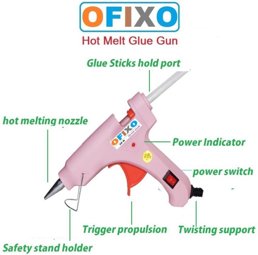 Hot Glue Gun (20w) (Pink) with Switch, Free 12pcs Glue Sticks