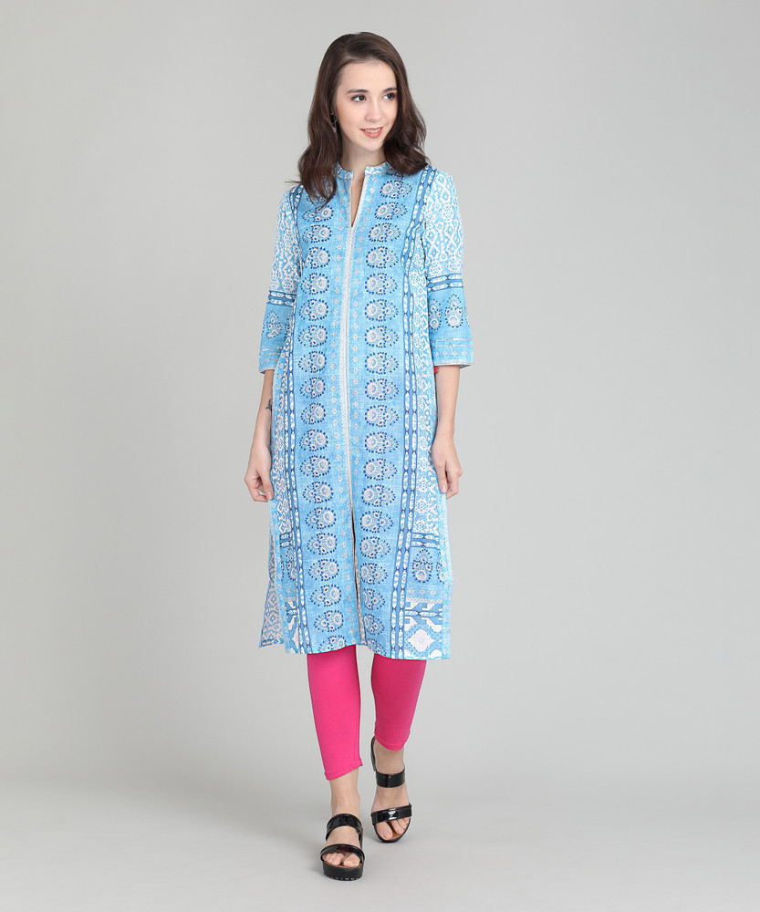 W Women Printed Straight Kurta Buy BLUE W Women Printed Straight