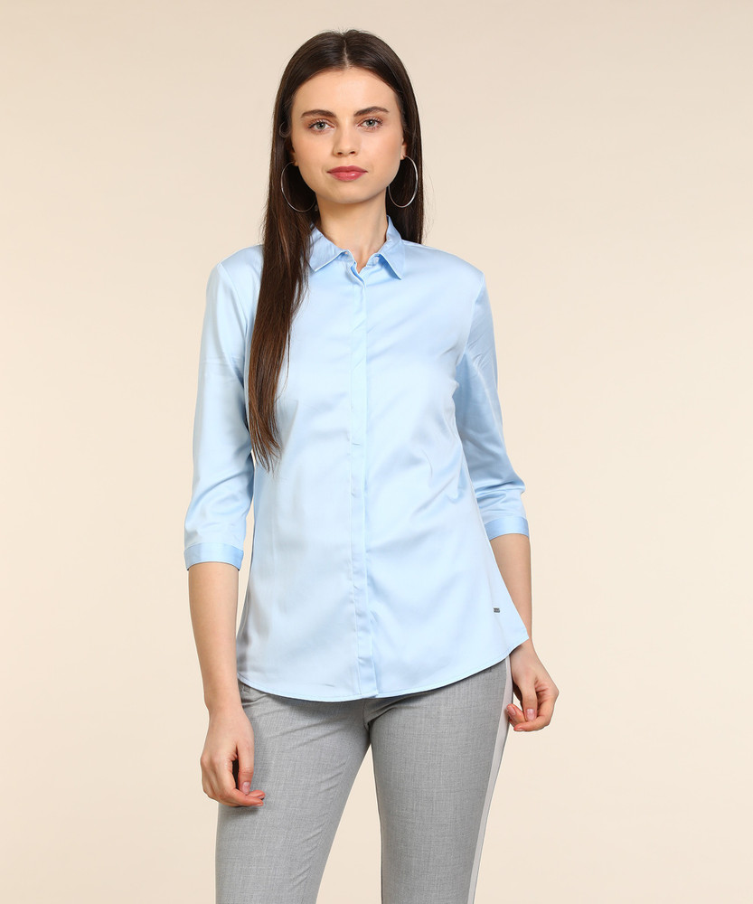 Van Heusen Women Solid Formal Light Blue Shirt - Buy Van Heusen Women Solid  Formal Light Blue Shirt Online At Best Prices In India | Flipkart.Com
