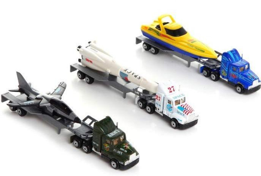 Shrih Trailer Truck Toy with Two Bikes for Kids ATV Bike for Kids Blue Tractor Trailer Die Cast Free wheels Metal Trucks Trailer Truck Toy with Two Bikes for Kids ATV