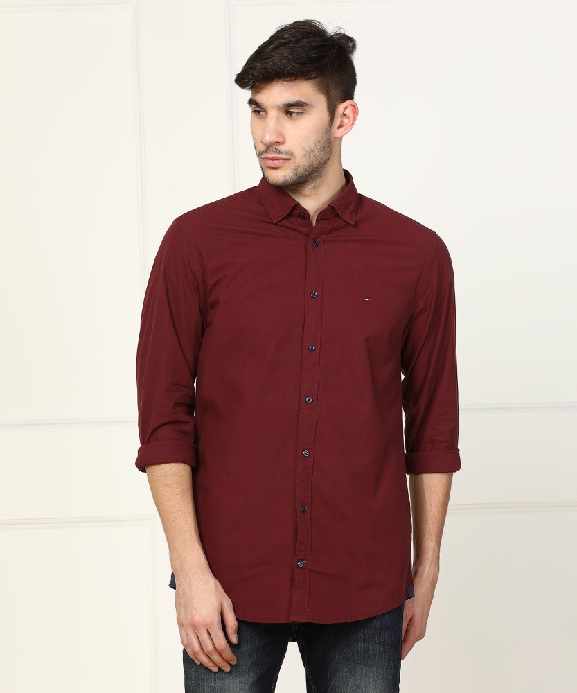 Maroon tommy store hilfiger shirt