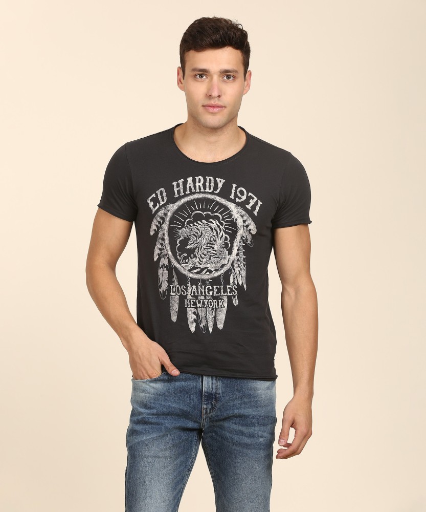 ED HARDY Printed Men Round Neck Grey T Shirt Buy ED HARDY Printed Men Round Neck Grey T Shirt Online at Best Prices in India Flipkart