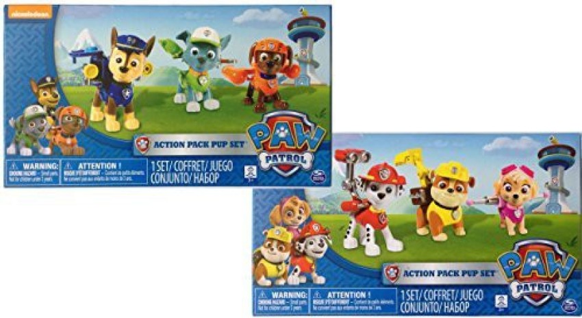 SPIN MASTER Nickelodeon, Paw Patrol - Action Pack Pups Bundle: 3-pk Figure  Set Chase, Rocky, Zuma and 3pk Figure Set Marshall, Skye, Rubble -  Nickelodeon, Paw Patrol - Action Pack Pups Bundle