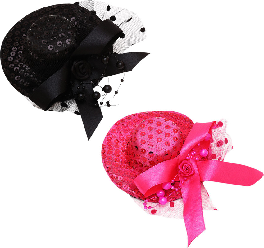 Sanjog DarkPink Black Color Small Hat Hair Clip For Baby Girls